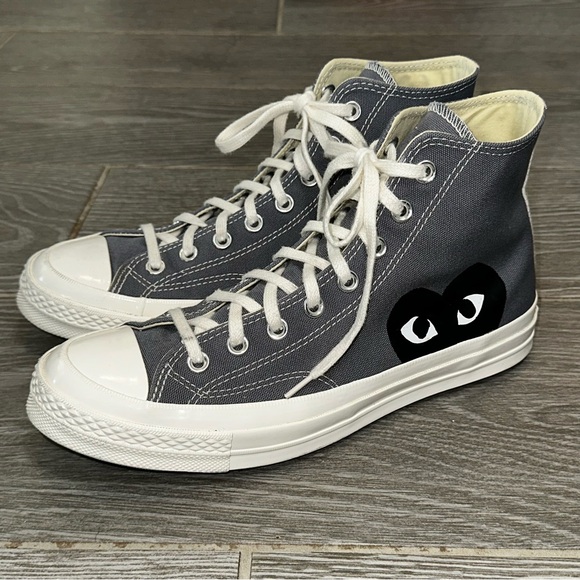 🛑SOLD - Converse X CDG Comme Des Garcons Play Chuck Taylor 70 Hi Steel Gray Men - Picture 2 of 16